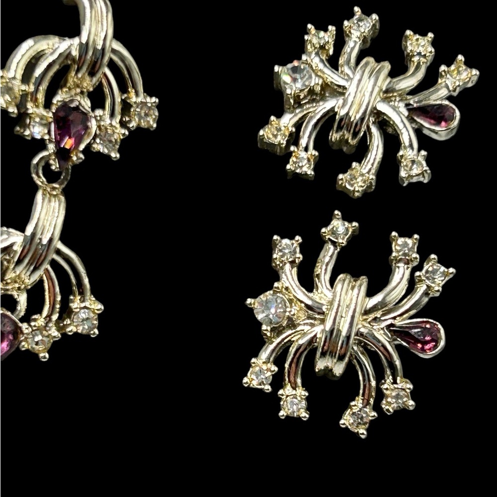 Rare Vintage Duane Purple Rhinestone Necklace Earring Set - Picture 8 of 14